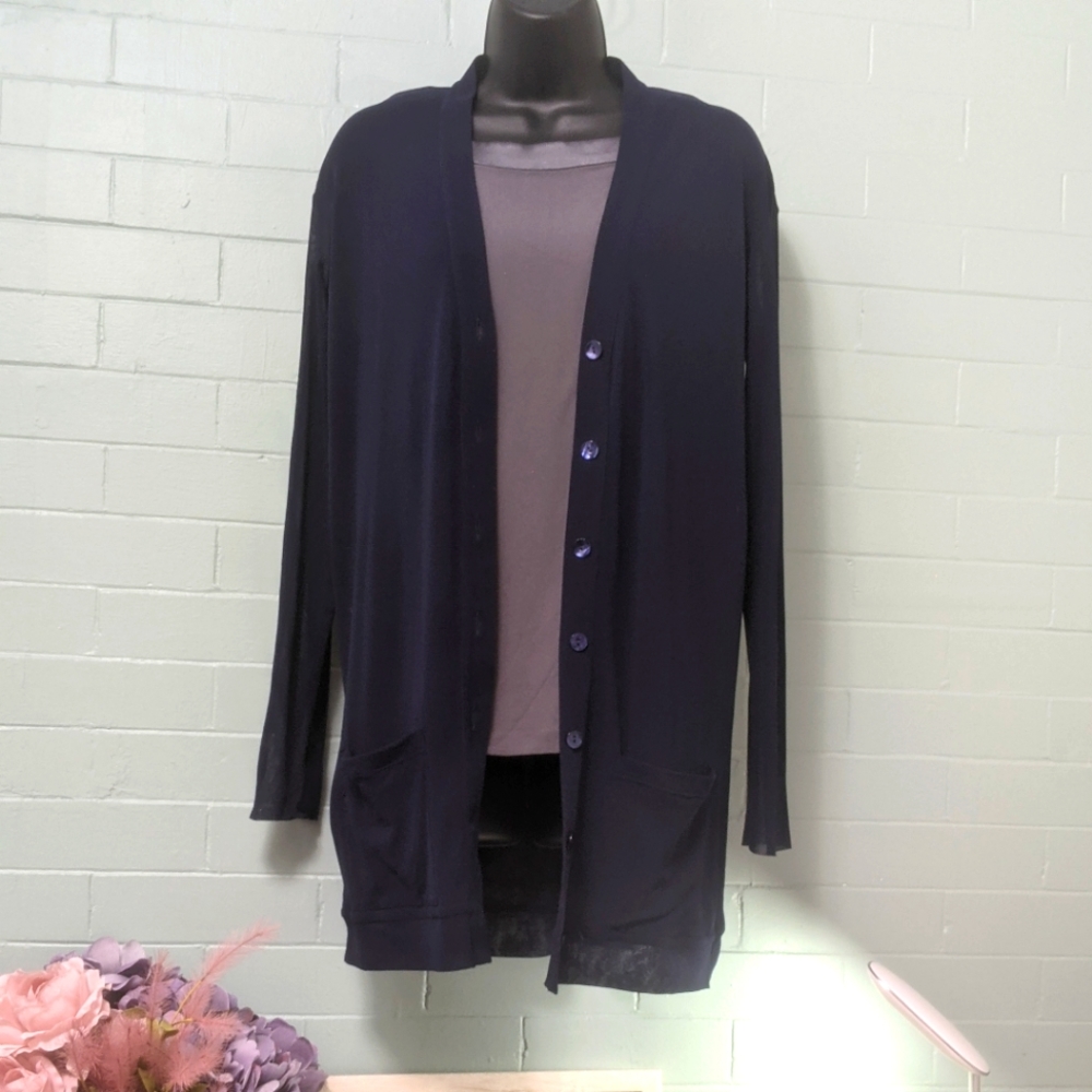 Designer Jean Paul Gaultier high end navy cardigan M. Classic elegant style.